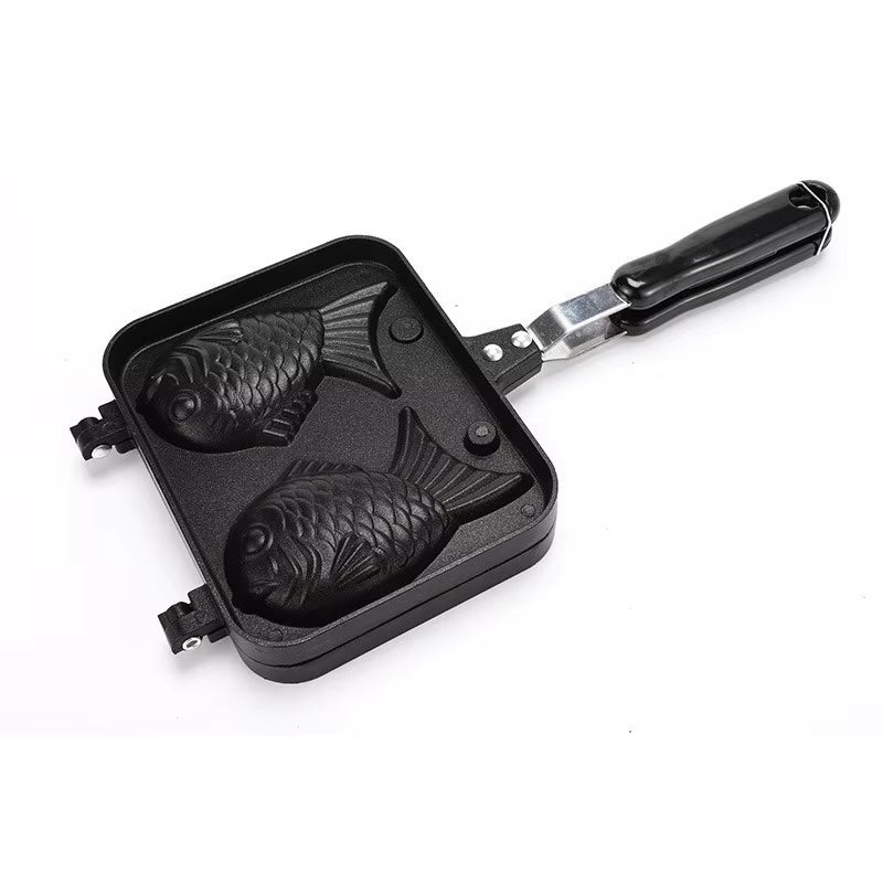 Kitchen Japanese Taiyaki Double Fish Shaped Hot Dessert Waffle Cake Maker Pan Japanese Pancake Double Pan Fry Pan Waffle Molds