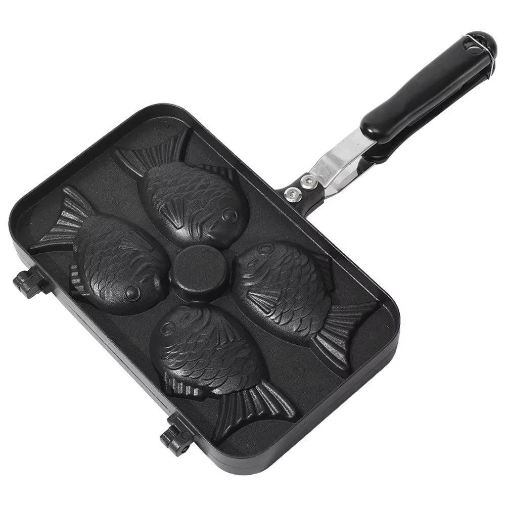 Kitchen Japanese Taiyaki Double Fish Shaped Hot Dessert Waffle Cake Maker Pan Japanese Pancake Double Pan Fry Pan Waffle Molds