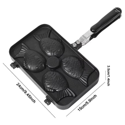 Kitchen Japanese Taiyaki Double Fish Shaped Hot Dessert Waffle Cake Maker Pan Japanese Pancake Double Pan Fry Pan Waffle Molds